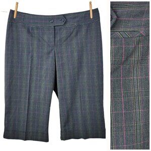 Y2K Lane Bryant Pants Plus Size 22 Work Crop Capri Plaid Gray Pink Green Vintage
